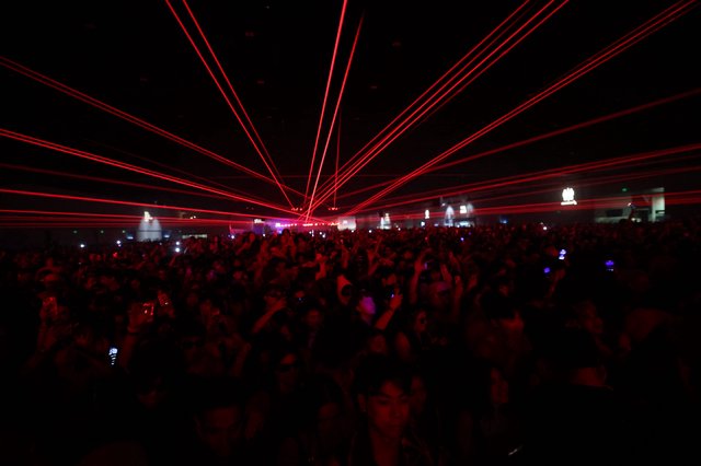 Red Laser Storm Over Massive EDM Festival Crowd