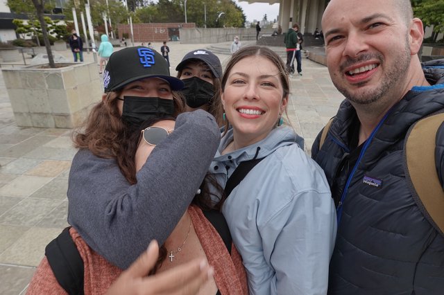 Happy Group Selfie at Public Plaza