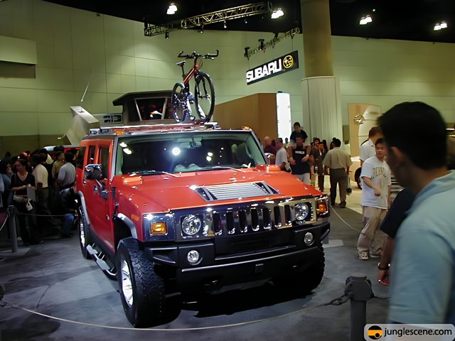 Red and Orange Jeep with Bicycle Rack