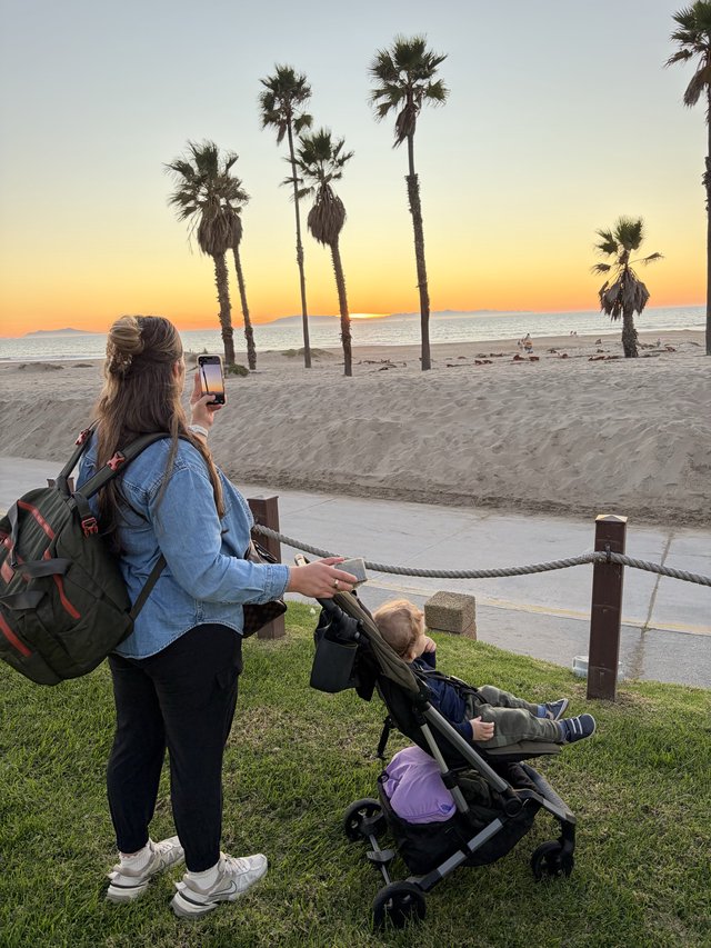 Sunset Stroll with Baby at California Beach