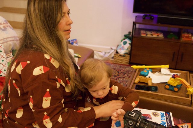 Mother and Child Christmas Moment at Home