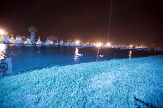 Night View of the Resort's Lake
