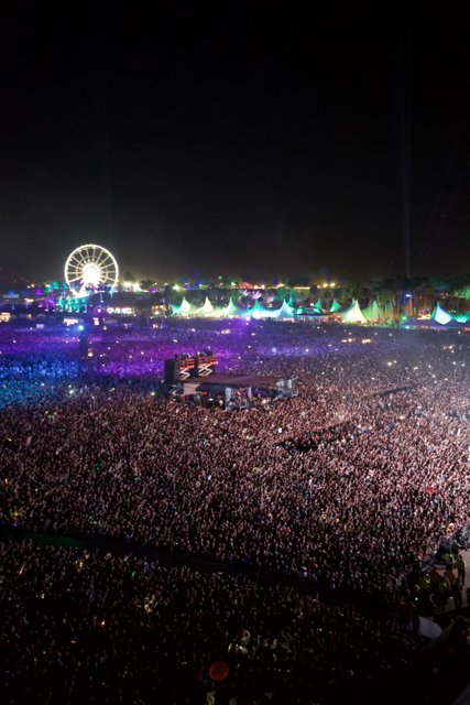 Nighttime Concert Crowd at Coachella Music Festival