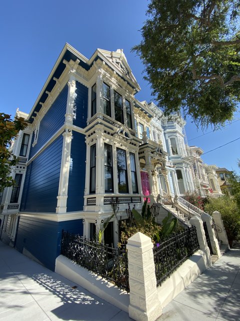 Blue House with Black Fence in San Francisco