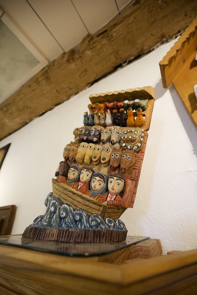 Handcrafted Noah's Ark Folk Art Sculpture Display