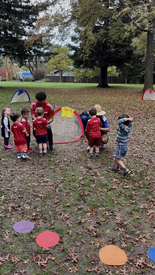 Youth Soccer Practice with Pop-Up Goals in Autumn Park