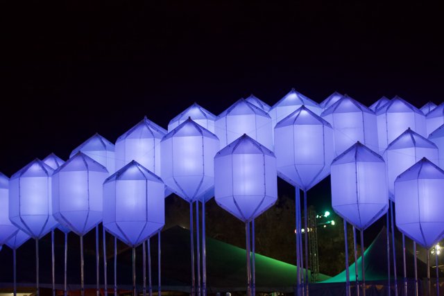 Illuminated Kites in the Urban Sky