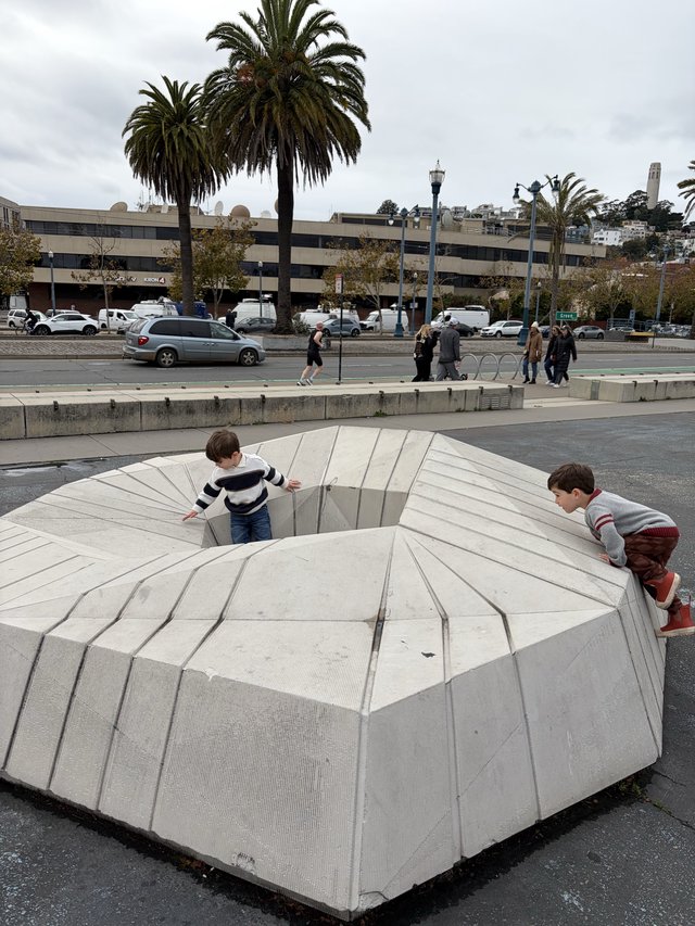 Children Exploring Sculptural Play Structure in San Francisco