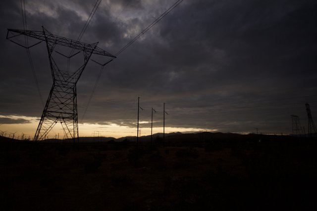 Desert Sunset under the Electric Transmission Tower