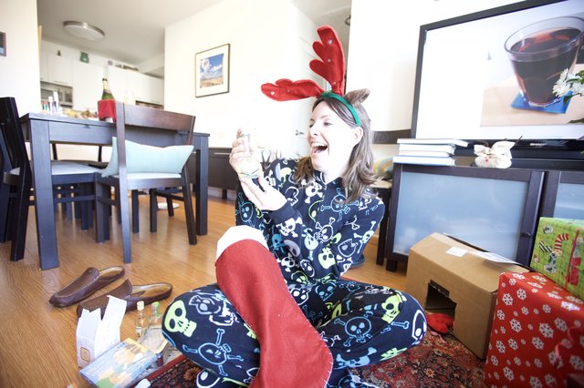 Joyful Christmas Morning in Reindeer Pajamas and Antlers