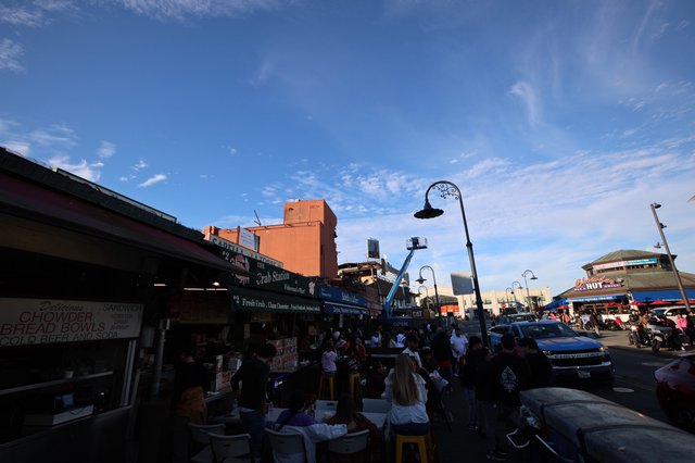 Bustling Fisherman's Wharf at Golden Hour in San Francisco