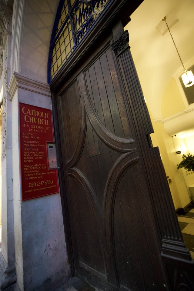 Historic Catholic Church Entrance on Sheldon Street, London