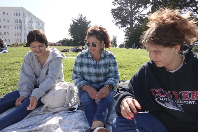 Friends Enjoying Sunny Afternoon Park Picnic