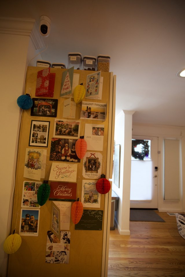 Christmas Card Display on Kitchen Refrigerator Door