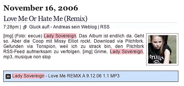 Lady Sovereign's Love Me Hate Me Remix on Website