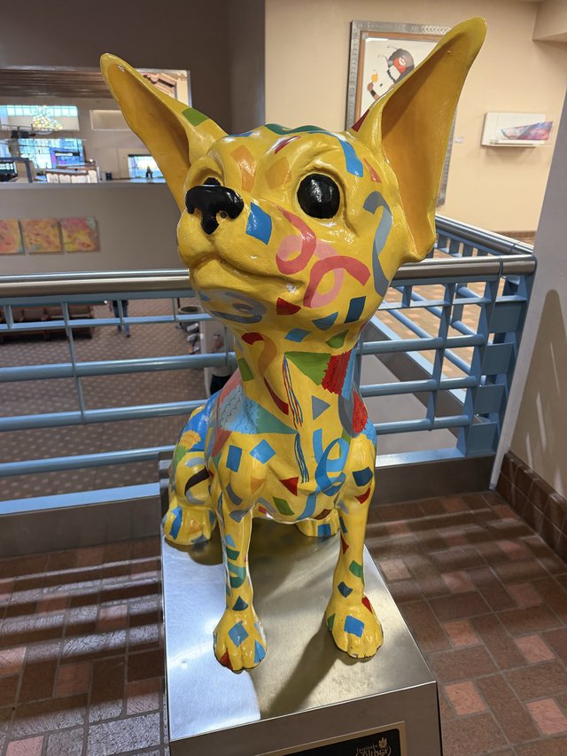 Colorful Abstract Chihuahua Sculpture in Museum Gallery