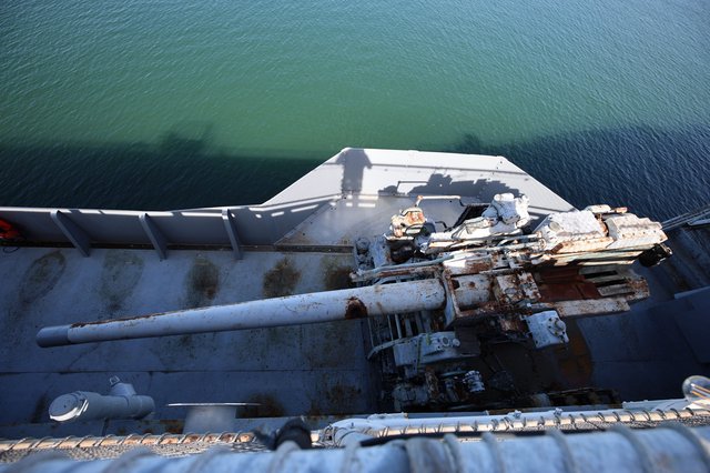 Weathered Naval Deck Gun on USS Hornet