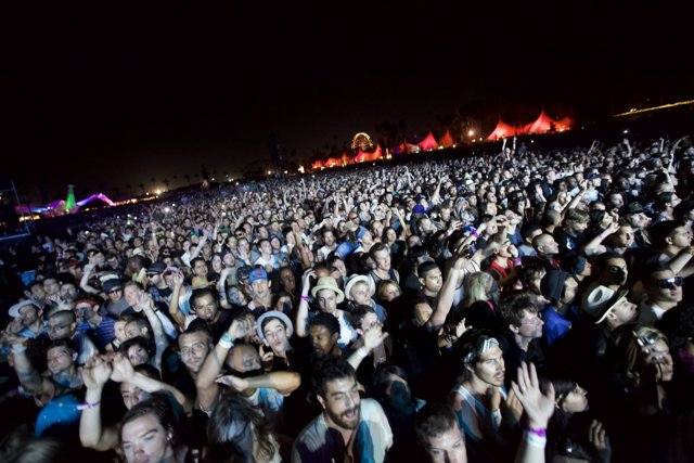 Crowd Jamming to the Concert Under the Night Sky at Cochella 2010