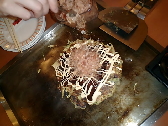Cooking Okonomiyaki in Tokyo