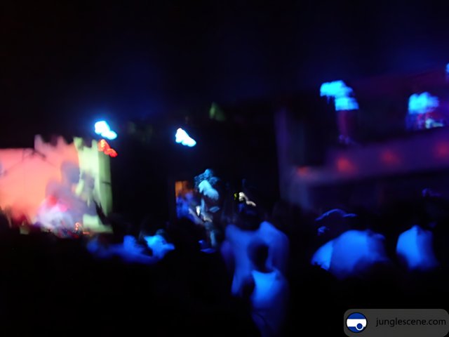 Blue-lit Nightclub Concert Crowd