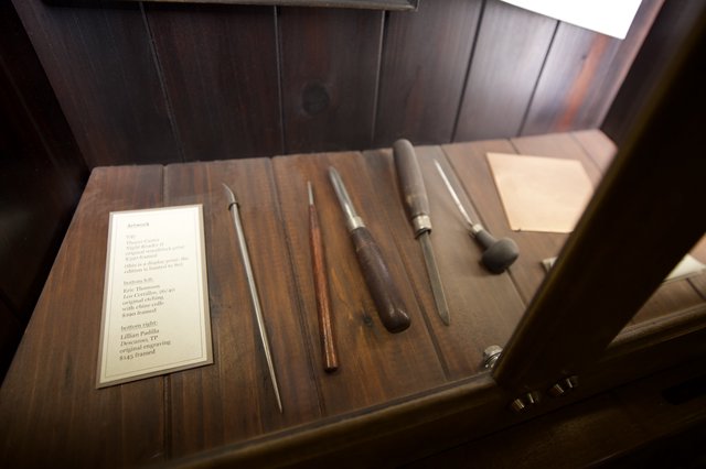Vintage Printmaking and Engraving Tools Display