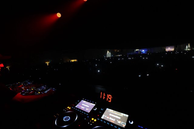 DJ Booth View Over Wobbleland Festival Crowd at Night