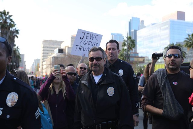 Police Officers Lead Protest March