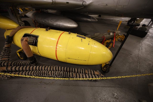 Yellow Practice Torpedo on USS Hornet Museum Display