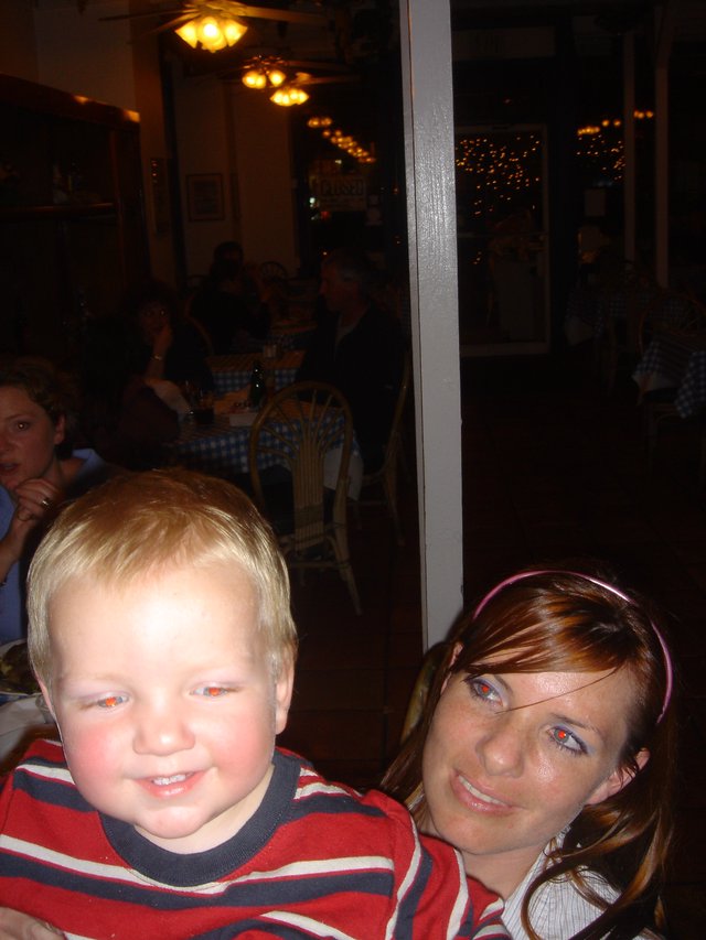 Mother and Young Son Dining Out Together