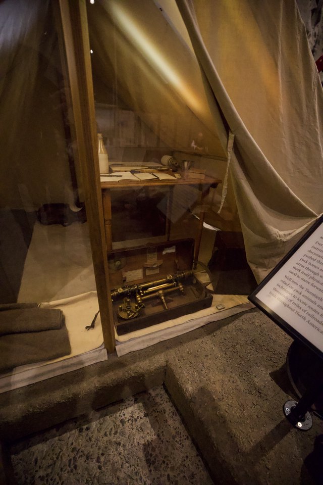 Civil War Era Military Tent Display with Surveying Equipment