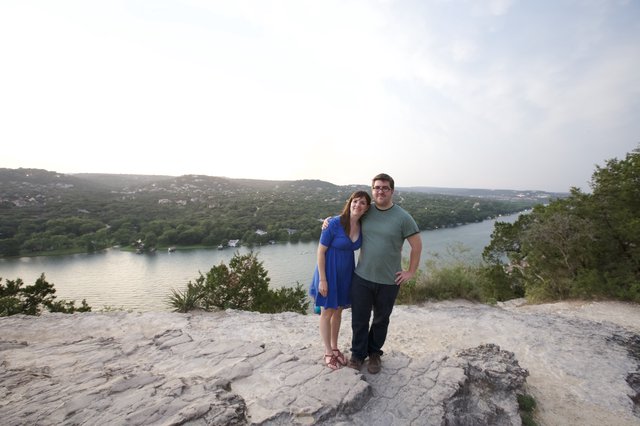 Couple Poses Above Lake Austin at Golden Hour