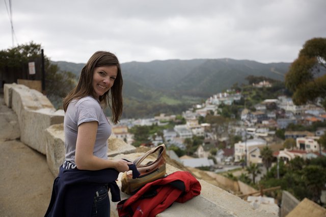 Smiling Woman Overlooking Avalon Bay on Catalina Island