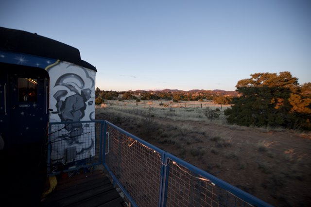 Desert Train Journey at Twilight in New Mexico