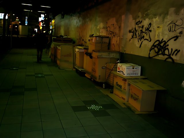 Boxes on an Urban Pathway