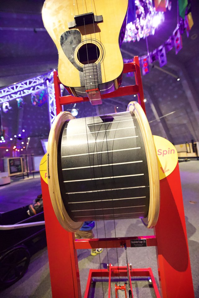 Interactive Guitar Sculpture Display at Modern Museum