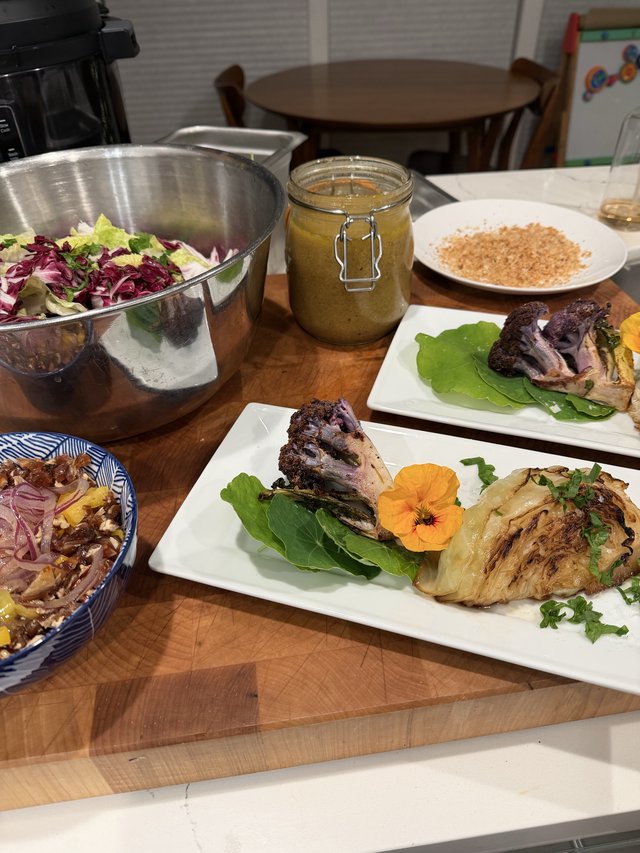 Elegant Home-Cooked Meal with Grilled Vegetables and Salad