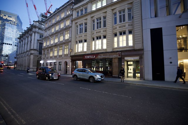 Twilight Street Scene in London Financial District