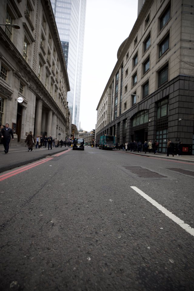 London Financial District Street View on Overcast Day