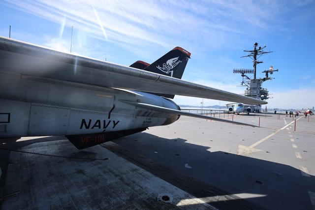 Navy Fighter Jet on USS Hornet Flight Deck