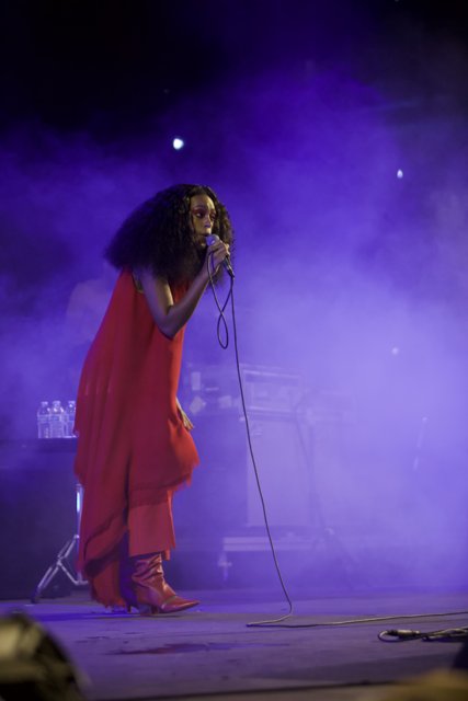 Solange rocks the stage in a red dress