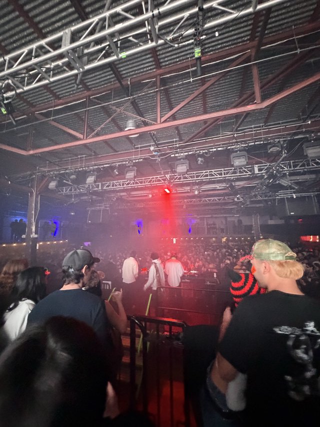 Electronic Music Concert with Fog and Red Lighting