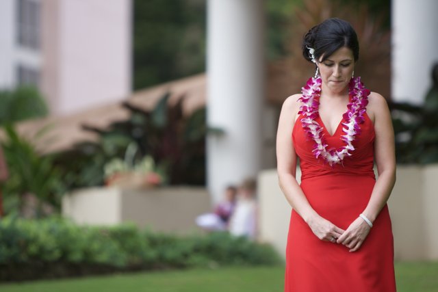 Red Dress Amongst Hawaiian Blooms