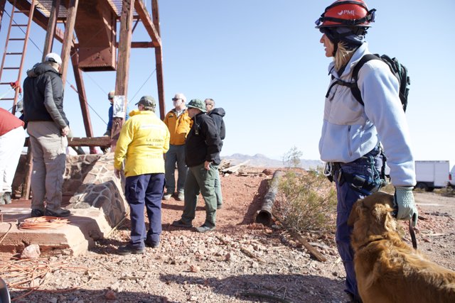 Helmeted Man Leading Mine Rescue Mission