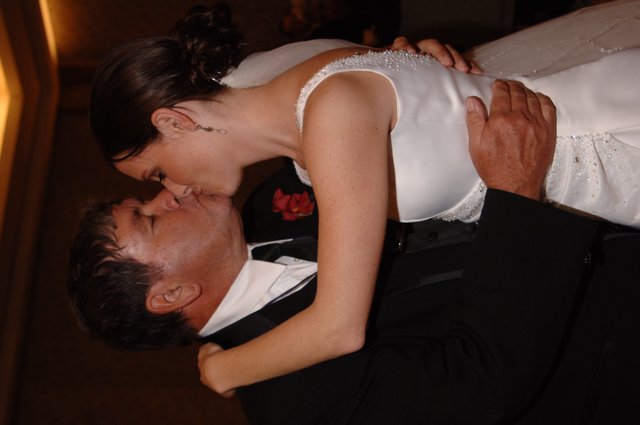 Bride and Groom Share First Wedding Kiss