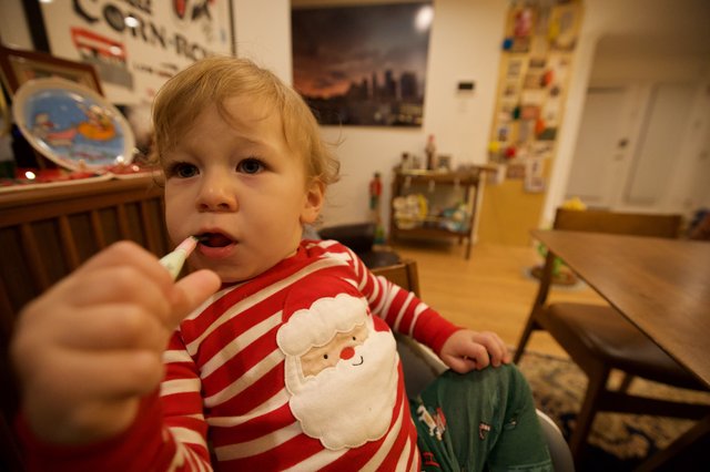 Toddler Being Fed During Holiday Season at Home