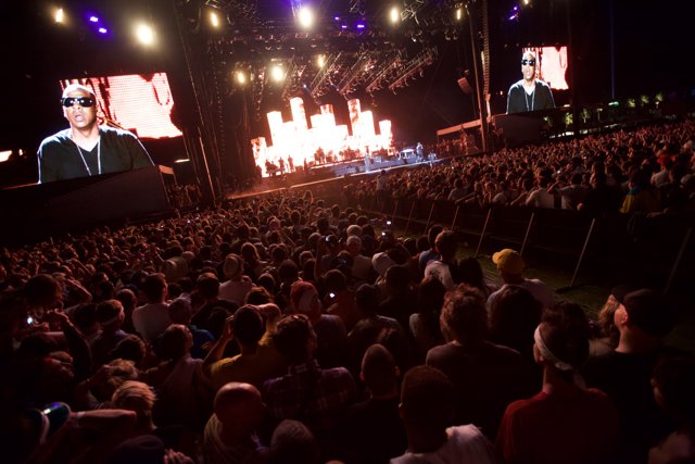 Concert Enthusiasts Watch Jay-Z and Judah Friedlander on the Big Screen