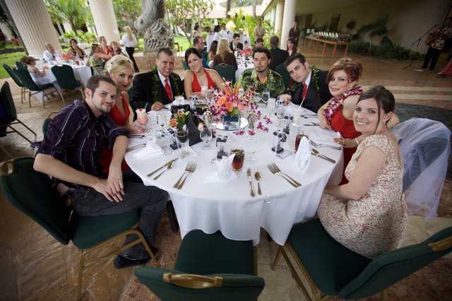 Wedding Reception Group Dinner in Tropical Hawaii Setting