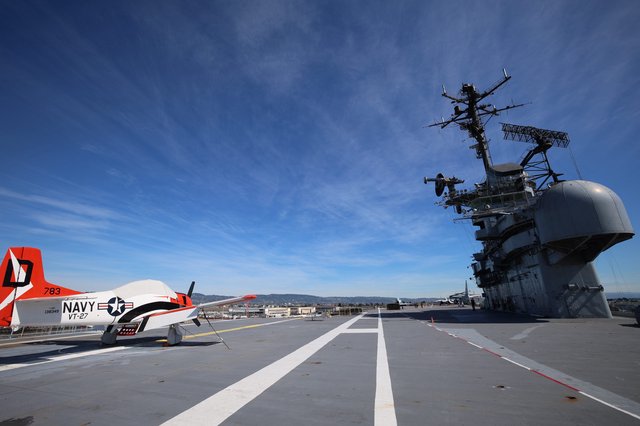 Vintage Navy Aircraft on USS Hornet Flight Deck