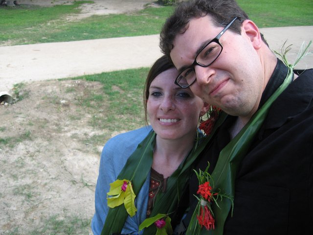 Couple Adorned with Tropical Leis in Fiji
