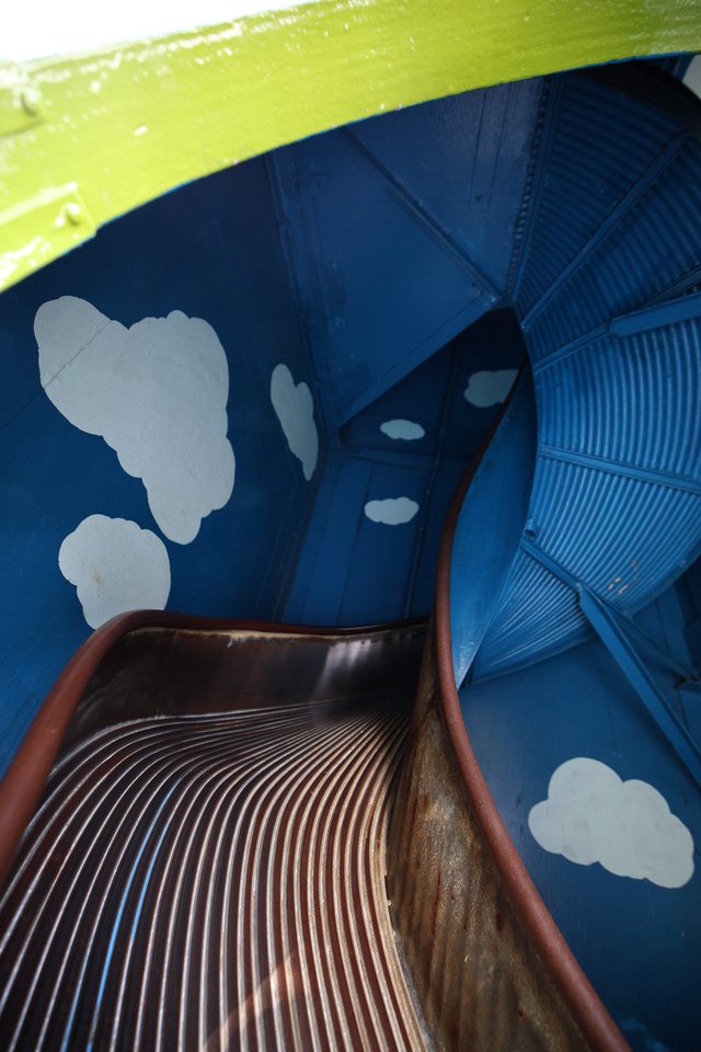 Looking Down a Whimsical Playground Slide in Fantasyland